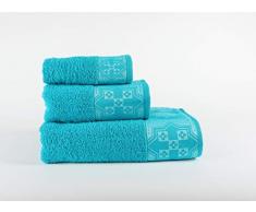 ForenTex - Set di 3 Asciugamani Cosmo Multiuso Basic assorbenti per Bagno di Lusso, Palestra, Spiaggia, Piscina, 100% Cotone, Blu, Set 30 x 50, 50 x 100, 100 x 150 cm 3