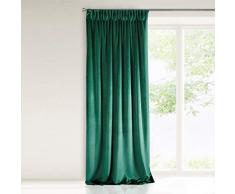 Eurofirany Velluto, Colore Verde Scuro, 1 Pezzo Elegante Tenda Liscia Monocolore per Soggiorno, Camera da Letto, Salotto, Poliestere, 140x270cm