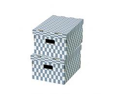 Compactor - Scatole di Cartone a Quadretti, 40 x 31 x 21 cm, Confezione da 2, Colore: Blu/Bianco, Cartoncino, Grigio/Bianco, 40x31x21 cm