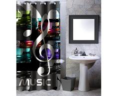 MSV 140812 - Tenda per Doccia, in Poliestere/plastica/Polipropilene, Motivo: Musica, Dimensioni 180 x 200 x 0,1 cm