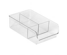 iDesign Organizer cucina con manico, Contenitore cucina in plastica con 3 scomparti di medie misure, Scatola cucina senza coperchio ideale per cassetti e dispensa, trasparente