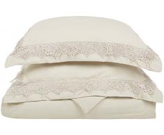 Superior - Set piumino 173 x 229 cm, resistente alle grinze, estremamente morbido e leggero, con federe decorative con ricamo con pizzo regale in confezione regalo, 100% microfibra spazzolata, avorio