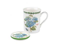Portmeirion Home & Gifts Set Tazza e sottobicchiere con Motivo Ortensia, Porcellana, Multicolore, 8.5 x 12 x 10.5 cm