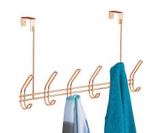 iDesign Attaccapanni ingresso con 6 ganci doppi, Attaccapanni da porta in metallo, Appendiabiti per porta ideale per giacche, borse e sciarpe, rame