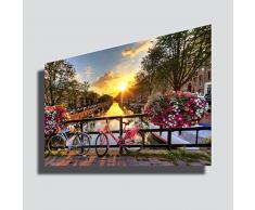 Quadro moderno XXL AMSTERDAM 50x70 cm cittÃ bicicletta tramonto alba sunset - STAMPA SU TELA Quadri Moderni XXL Arte Moderno Arredamento arredo Cucina Soggiorno Camera da letto