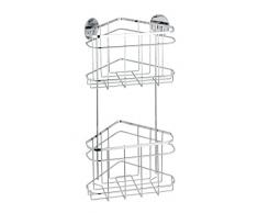 Wenko 21786100 Turbo-Loc - Mensola angolare a 2 Ripiani, Montaggio a Parete Senza Fori, in Acciaio Inox Lucido, 22,5 x 47,5 x 15,5 cm