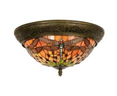 Lumilamp 5LL-5360 lampada da soffitto libellula rosso/verde in stile Tiffany, Ã 38 x 19 cm, 2 x E14 max 40 W. Vetro colorato decorativo, stile tiffany, realizzato a mano, paralume in vetro