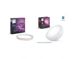 Philips Hue Striscia LED Intelligente, White and Color Ambiance, 2 m, Estendibile fino a 10 metri + Philips Hue Go, Lampada Portatile smart, Bianca [Classe di efficienza energetica A+]