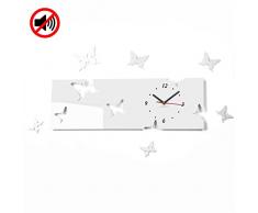 FLEXISTYLE Grande Orologio da Parete Salotto Moderno Farfalle Orizzontale Bianco Decorativo Silenzioso 20 x 60 cm