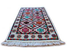 Tappeto da parete 65 cm x 120 cm, Eru, Bianco, Rosa, Turchese, Fucsia, Rosa, Verde, Arancione, Kelim Orient, Carpet, Rug, lavabile, realizzato a mano RS 1-2-03, in ciniglia di poliestere, 65 x 120 cm