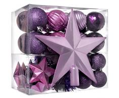 WeRChristmas - Set di decorazioni natalizie, 42 pezzi tra cui palline, punta per albero di Natale e ghirlanda viola / rosa / argento
