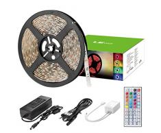 LE Striscia LED 36W 5M 300 LED RGB Striscia Luminosa 8 Modalità Impermeabile IP65 Flessibile 12V 5050SMD con 44 Tasti Telecomando IR e Alimentatore per Decorazioni Esterni ed Interni Casa Automobili