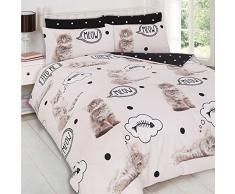 DreamsceneÂ âÂ Set copripiumino singolo con federa per letto con stampa animale gatto gattino Walkies CremaÂ âÂ Single