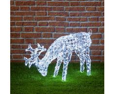 XMASKING Renna con Cristalli Che bruca lerba, h. 50 cm, 200 LED Bianco Freddo, soggetti Luminosi, Figure di Natale 3D, Decorazioni Natalizie