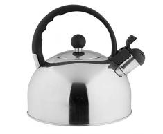 axentia Bollitore da fornello in acciaio INOX - Bollitore a fischio con manico e coperchio amovibile - Bollitore classico da 2,5 litri, argento