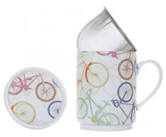 La Cija Bicis - Tazza in Porcellana con Filtro in Acciaio Inox, Colore: Bianco