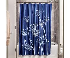 InterDesign Thistle Tenda da doccia, Tenda per vasca da bagno morbida e lavabile, Stabile tenda in poliestere 183,0 cm x 183,0 cm, Poliestere blu navy/ardesia