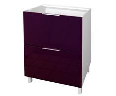 Berlenus Mobiletto basso da cucina, con 2 cassetti, Altro, Melanzana, 60 x 52