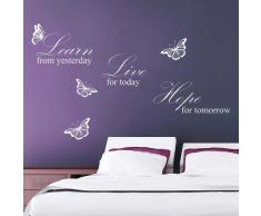 WALPLUS - Adesivi per Parete in PVC Learn Live Hope, Carta per Decalcomanie, Decorazione Artistica, Colore: Bianco