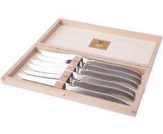 Laguiole Claude Dozorme, 2.60.001.93, Set di coltelli da Bistecca Impugnatura in Acciaio Inox Opaco, Scatola in Legno di faggio, 6 pz.