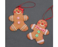 SHATCHI - Set di 2 Decorazioni Natalizie da Appendere allalbero di Natale, a Forma di omino di Pan di Zenzero, Multicolore