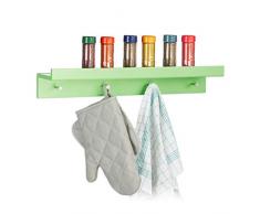 Relaxdays 10021908_53 Appendiabiti da Parete, Ingresso, Corridoio, 4 Ganci, Mensola, Legno MDF, HxLxP: 10x60x11,5 cm, Verde