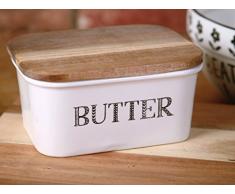 Creative Tops, Burriera in grÃ¨s porcellanato con Coperchio in Legno di Acacia, Bianco, Misura Grande