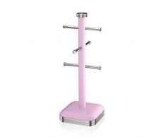 Swan Retro Mug Tree, Nero, metallo, rosa, 15.50x15.50x41.50 cm