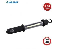 VELAMP Worker Lavoro. Lampada da Ispezione 250 Lumen (3W), Ricaricabile. Inclusi Caricatori, Gancio e Magnete. per Auto, bricolage, Campeggio, Caccia, Nero, 5.7x5x41 cm