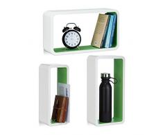 Relaxdays 10021790_252 Set 3 Mensole da Parete, Laccato Opaco, Decorative, Varie Misure, CapacitÃ di Carico 10 kg, Bianco-Verde