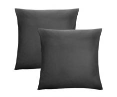 Biberna 0077144 Jersey di federe in 100% Cotone con Cerniera, Confezione da Pezzi, 80 x 80 cm Nero, 27 x 18 x 3 cm