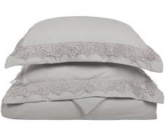 Superior - Set piumino 173 x 229 cm, resistente alle grinze/estremamente morbido e leggero, con federe decorative con ricamo con pizzo regale in confezione regalo, 100% microfibra spazzolata, grigio