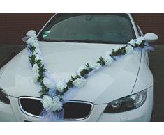 Autoschmuck - Due ghirlande di rose artificiali, decorazione per auto per matrimonio (bianco)