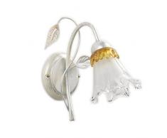 ONLI - applique da parete 1 luce in metallo bianco e argento con sfumature oro. Vetro a forma di calla. 1 x E14