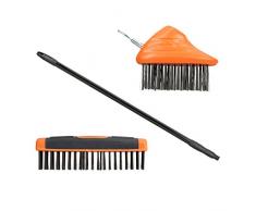 Relaxdays Spazzola per Fughe, Set da 2, Spazzolone, Asta Telescopica, Setole in Acciaio al Carbonio, 80-140, Nero, 2 pz