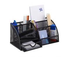 Relaxdays Organizer Scrivania Ufficio, Cassetto, Porta-Foglietti, Portapenne Fogli, Metallo, Nero, 6 Scomparti