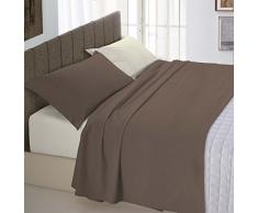 Italian Bed Linen Natural Color Completo Letto Double Face, 100% Cotone, Marrone/Panna, Una Piazza e Mezza