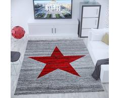 Vimoda Tappeto Moderno a Pelo Corto, Motivo a Stella, Colore Rosso e Grigio, 80 x 250 cm