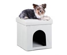 Relaxdays Cuccia Puff Pieghevole per Cane/Gatto, Finta Pelle, 38 X 38 X 38 cm, Bianco