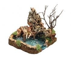 Ferrari & Arrighetti Laghetto con Pescatore sul Molo per Presepe, Segmento Finale di Fiume Componibile per Presepe, Legno/Plastica, 19x17x18 Cm