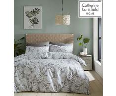 Catherine Lansfield Montego Leaf Set Copripiumino per Letto Singolo, Poliestere, Grigio, piumone 1 Piazza