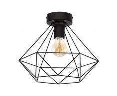 EGLO Plafoniera Tarbes, lampada a sospensione a uno punto luce vintage, plafoniera in stile retrò, acciaio, nero, E27