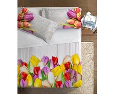Ipersan Tulipani Parure Lenzuola Fotografico Piazzato Fine-Art, 100% Cotone, Matrimoniale, 260x300x1 cm, 3 unitÃ
