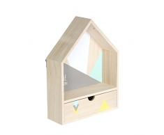 THE HOME DECO FACTORY Scaffale con cassetto Forma Casa, Legno, Vert-Gris, 24Â x 8Â x 32Â cm