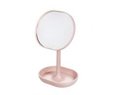 iDesign Specchietto bagno da appoggio, Piccolo specchio rotondo in plastica, Specchio bagno girevole con mensola per make up e trucchi, rosa