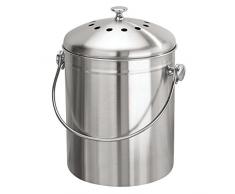 InterDesign Basic Bidone per compostaggio con filtri al carbone attivo per la cucina, Compostiera da cucina portatile in acciaio, argento