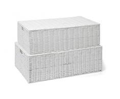ARPAN - Scatole portaoggetti in Resina Intrecciata da Mettere sotto al Letto, cassapanca, Cesto con Coperchio per Giocattoli e Biancheria, Colore: Bianco (Set da 2 Pezzi, Grande e Media Misura)