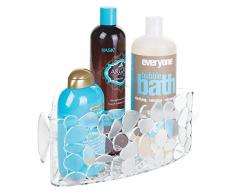 iDesign Portaoggetti doccia angolare, Portaoggetti bagno che si monta senza trapano, Piccolo portasapone doccia in plastica con ventose e fori di scolo, trasparente