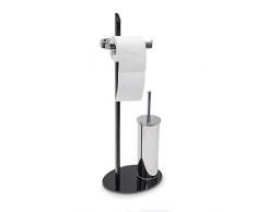 Relaxdays Set WC Klaas portarotolo e portascopino in Vetro Nero e Ferro Cromato HxLxP: 70x28x20 cm Colore Argento e Nero
