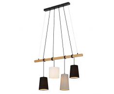 Briloner Leuchten Lampada a Sospensione a 4 luci, 4x E14, max. 25 watt, tessuto-legno, colore: nero, bianco, grigio, 900x1,700 mm (LxH)